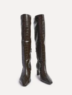 Linzi High Leg Uptown Slim Block Heel High Leg Boots Black