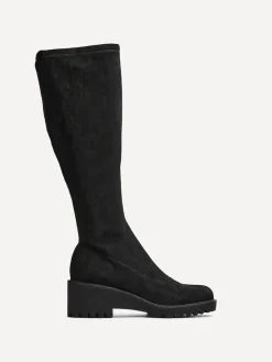 Linzi Kortina Brown Suede High Leg Boots With Wedged Heel Black Clearance