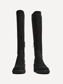 Linzi Kortina Brown Suede High Leg Boots With Wedged Heel Black Clearance