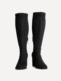 Linzi Black Kylie Stretch High Leg Block Heeled Boots Hot