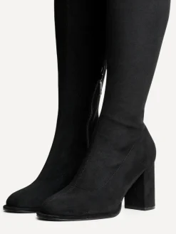 Linzi Black Kylie Stretch High Leg Block Heeled Boots Hot