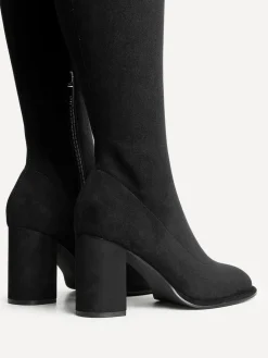 Linzi Black Kylie Stretch High Leg Block Heeled Boots Hot