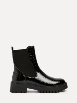 Linzi Black Landon Chunky Croc Mix Ankle Boots With Stud Detail Sole Sale