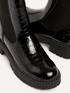 Linzi Black Landon Chunky Croc Mix Ankle Boots With Stud Detail Sole Sale