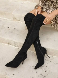 Linzi Black Laney High Leg Stiletto Stretch Boots Sale