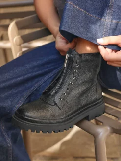 Linzi Black Launch Military Boots With Front Zip Detail Online