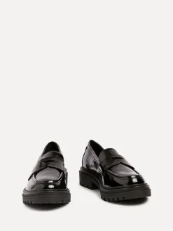 Linzi Black Lesson Chunky Loafers With Classic Front Tab Clearance