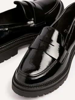 Linzi Black Lesson Chunky Loafers With Classic Front Tab Clearance