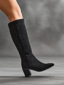 Linzi Levine Block Heeled High Leg Boots Black Best