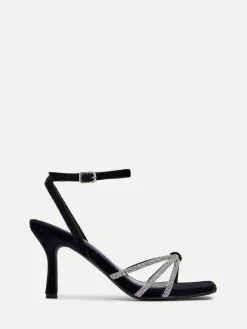 Linzi Black Polly Stiletto Heeled Sandals With Diamante Knot Detail New