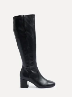 Linzi Slate Stretch Knee High Block Heel Boots Black PU