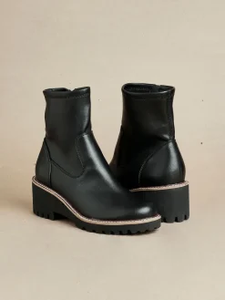 Linzi Black PU Trish Stretch Wedged Heel Ankle Boots Sale