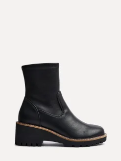 Linzi Black PU Trish Stretch Wedged Heel Ankle Boots Sale