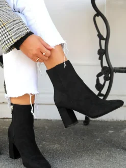 Linzi Black Scout Square Toe Heeled Ankle Boots With Side Zip Discount