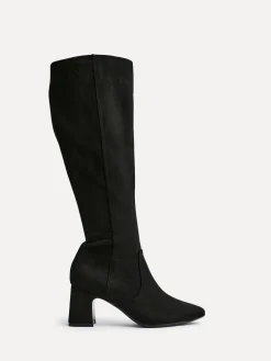 Linzi Slate Stretch Knee High Block Heel Boots Black Discount
