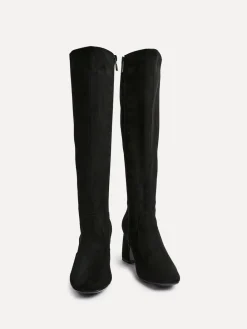 Linzi Slate Stretch Knee High Block Heel Boots Black Discount