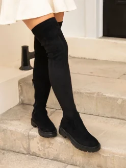 Linzi Sonny Over The Knee Long Boots Black Suede Clearance
