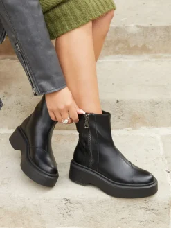 Linzi Valley Platform Ankle Boots With Side Zip Detail Black Hot