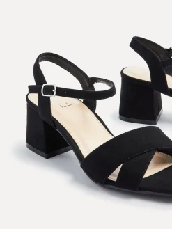 Linzi Vivian Wide Fit Heeled Sandals With Crossover Front Strap Black Clearance