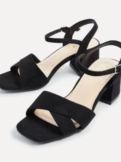 Linzi Vivian Wide Fit Heeled Sandals With Crossover Front Strap Black Clearance