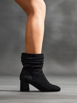 Linzi Wide Fit Zayda Ruched Heeled Ankle Boots Black Hot