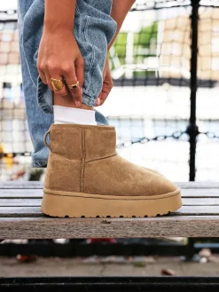 Linzi Cammie Platform Ankle Boots With Inside Zip Brown Clearance