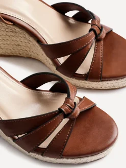 Linzi Goddess Wedge Sandals With Knotted Front Straps Brown Discount