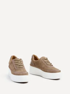 Linzi Harlem Faux Leather Platform Trainers Brown Clearance