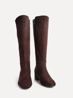 Linzi Revolve Stretch High Leg Boot With Low Block Heel Brown Light Discount