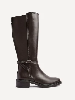 Linzi Power High Leg Boots With Stretch Side Panel and Buckle Detail Brown Sale