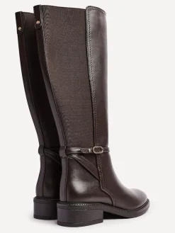 Linzi Power High Leg Boots With Stretch Side Panel and Buckle Detail Brown Sale