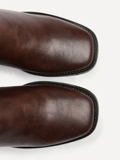 Linzi Reason Block Heel High Leg Boots With Back Stretch Panel Brown Best