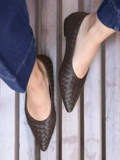 Linzi Talina Woven Pointed Toe Ballet Flats Brown Best