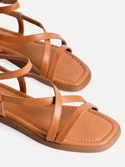 Linzi Valor Strappy Gladiator Flat Sandals Brown Clearance