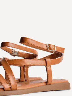 Linzi Valor Strappy Gladiator Flat Sandals Brown Clearance