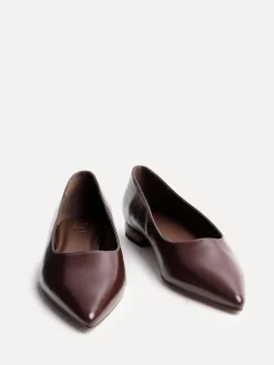 Linzi Wide Fit Compete Pointed Toe Ballet Flat Shoes Brown Outlet