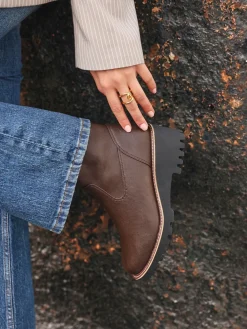 Linzi Wide Fit Pulse Stretch Wedged Heel Ankle Boots Brown