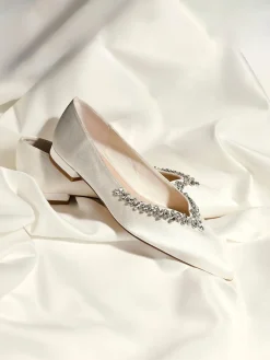 Linzi Cream Bridal Endless Pointed Toe Ballet Flat With Trim Shoes Online
