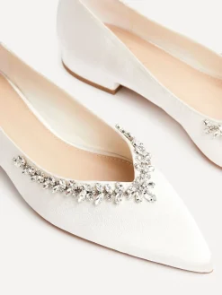 Linzi Cream Bridal Endless Pointed Toe Ballet Flat With Trim Shoes Online
