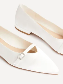 Linzi Cream Bridal Engaged Pointed Toe Ballet Flats With Buckle Detail New