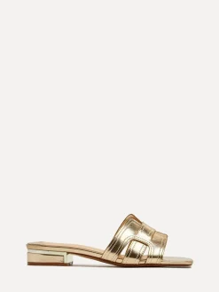 Linzi Caprice Low Heeled Mule Sandals Gold Clearance