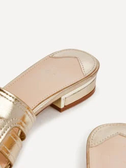 Linzi Caprice Low Heeled Mule Sandals Gold Clearance