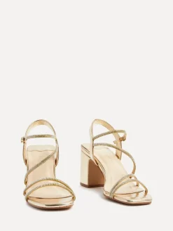 Linzi Kira Strappy Diamante Block Heeled Sandals Gold Outlet