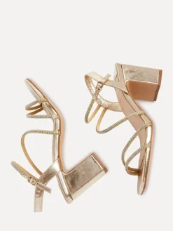 Linzi Kira Strappy Diamante Block Heeled Sandals Gold Outlet