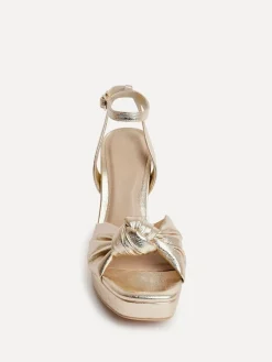 Linzi Ruba Platform Heels With Knotted Front Strap Gold Clearance