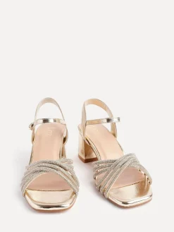 Linzi Strictly Wide Fit Diamante Crossover Heeled Sandals Gold Sale