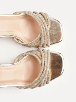 Linzi Strictly Wide Fit Diamante Crossover Heeled Sandals Gold Sale