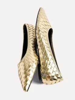 Linzi Talina Woven Pointed Toe Ballet Flats Gold New