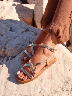 Linzi Valor Strappy Gladiator Flat Sandals Gold New