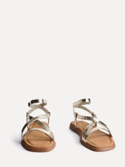 Linzi Valor Strappy Gladiator Flat Sandals Gold New